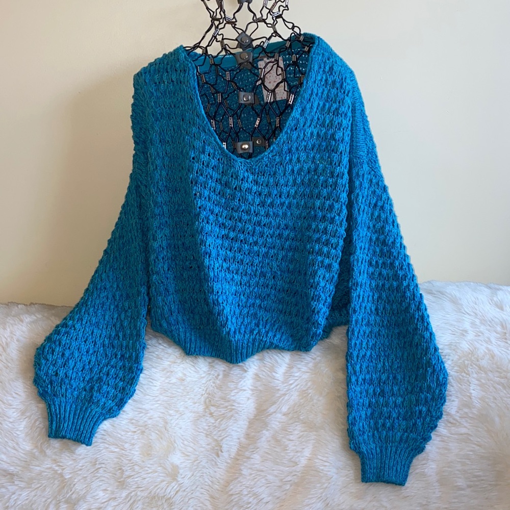 Final Sale! Free People Coconut V-neck Sweater - Pristine Blue Size XL - Picture 4 of 9